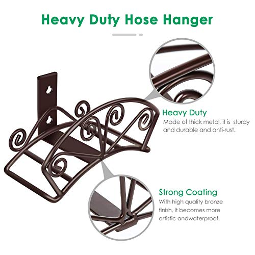 TomCare Garden Hose Holder Heavy Duty Water Hose Holder Solid Metal Hoses Hanger Wall Mount Decorative Durable Garden Hoses Storage Hose Reel Hose Organizer for Outside Yard, Bronze - Image 3