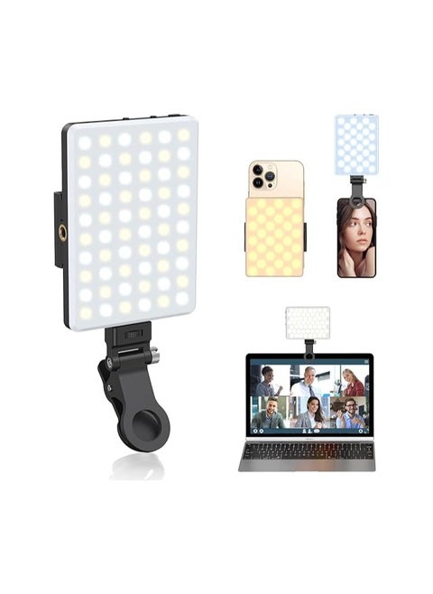 120-LED Rechargeable Mobile Selfie Light with Front and Back Clip – 3 Lighting Modes, Adjustable Color Temperature 2500K-9000K – Portable Video Light for iPhone, iPad, TikTok, Vlogs, and Live Makeup Streaming