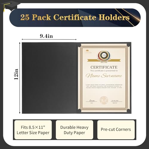 Coidea 25 Packs Certificate Holders, Black Certificate Covers, Diploma Holders, Certificate Folders with Gold Foil Border for Letter Size 8.5" x 11" Certificates, Diploma, Documents, Award Cover - Image 2