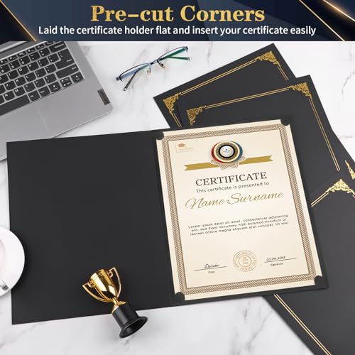 Coidea 25 Packs Certificate Holders, Black Certificate Covers, Diploma Holders, Certificate Folders with Gold Foil Border for Letter Size 8.5" x 11" Certificates, Diploma, Documents, Award Cover - Image 4