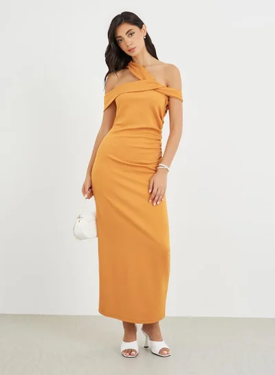 Styli Styli Solid Asymmetric Neckline Bodycon Maxi Dress