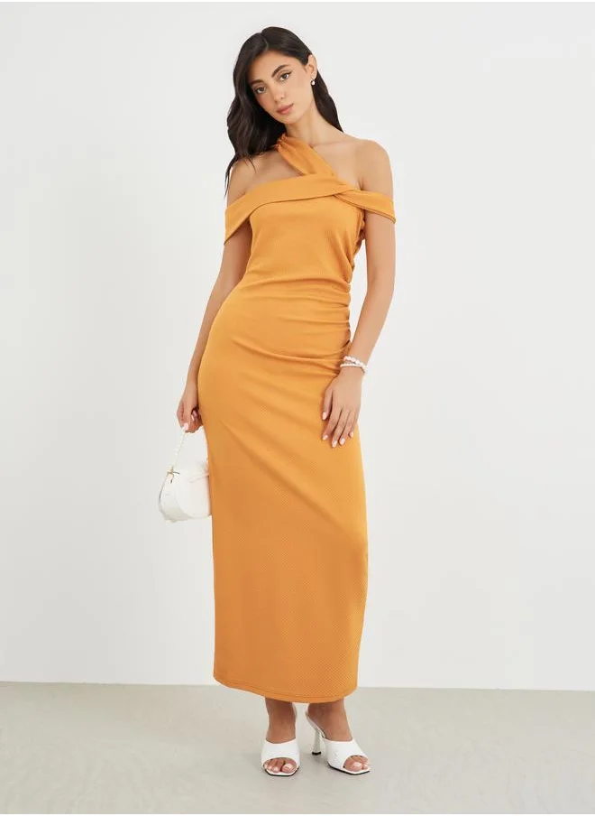 ستايلي Styli Solid Asymmetric Neckline Bodycon Maxi Dress