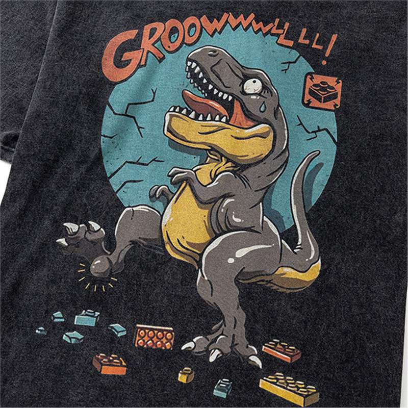Cartoon Distressed Short-Sleeved T-Shirt For Men And Women American Style Street Retro Trendy Brand Loose Couple Half-Sleeved Tee Shirt - Image 4