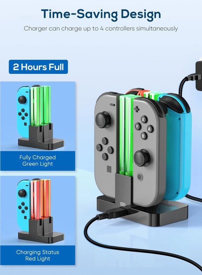 FYOUNG Charging Dock for Switch OLED Joy Cons - Charging Station With USB Type-C Cord - Black - Image 3