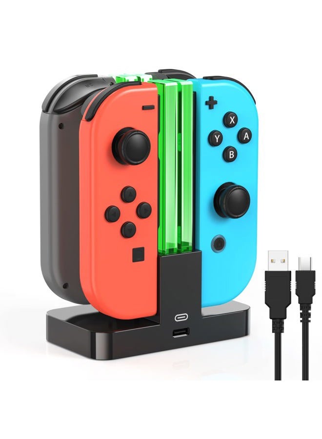 FYOUNG Charging Dock for Switch OLED Joy Cons - Charging Station With USB Type-C Cord - Black - Image 1