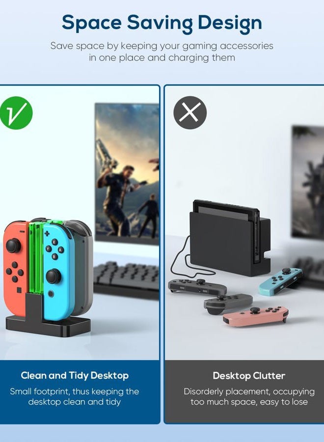 FYOUNG Charging Dock for Switch OLED Joy Cons - Charging Station With USB Type-C Cord - Black - Image 2