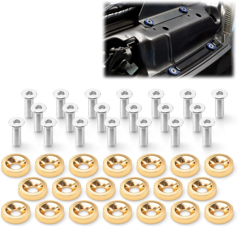 EZAUTO WRAP EZAUTOWRAP 20pcs Champagne Gold Billet Aluminum Fender Bumper Washer Bolt Engine Bay Screw Dress Up Kit JDM M6x15mm 6061 T6-Grade - Image 1