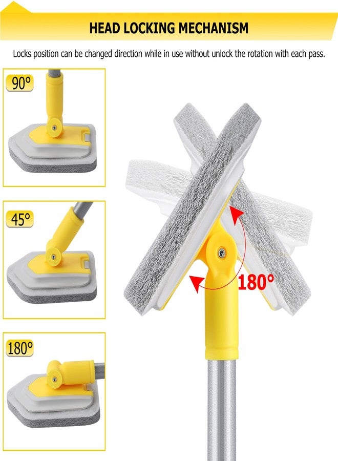 Lalafancy Shower Cleaning Brush with Locking Head, 3 in 1 Tub Tile Scrubber Brush with 50'' Extendable Long Handle Stiff Bristles Scouring Pads Microfiber for Cleaning Bathtub Shower Wall Bathroom - Image 3