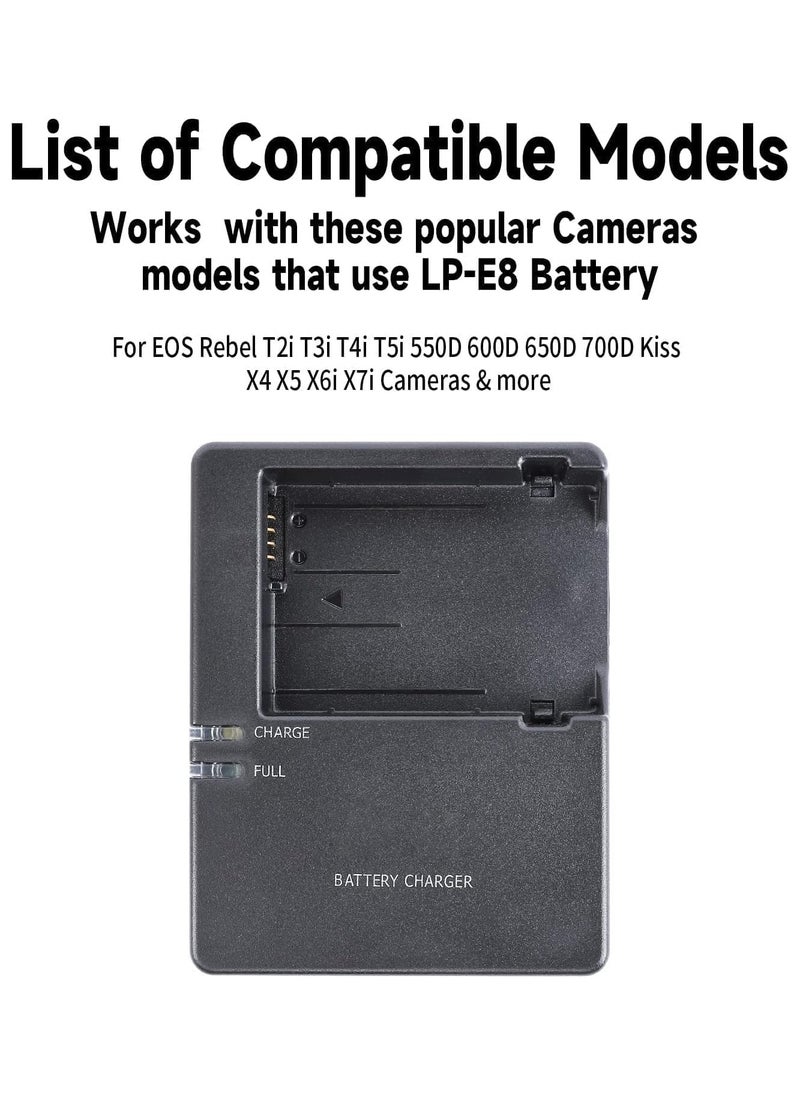 Generic - LC-E8C Battery Charger 550D 600D 650D 700D Compatible with EOS Rebel Compatible with DSLR Camera Model T2i T3i T4i T5i X4 Black with Power Supply Cord Wire - Image 1