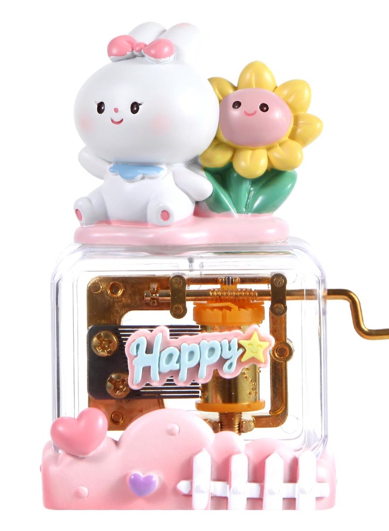 SYOSI Happy Rabbit Music Box, Cute Pet Resin Hand Crank Music Box, for Mom Dad Daughter Son Unique Best Gifts for Birthday Christmas Wedding Valentine's Day - Image 1
