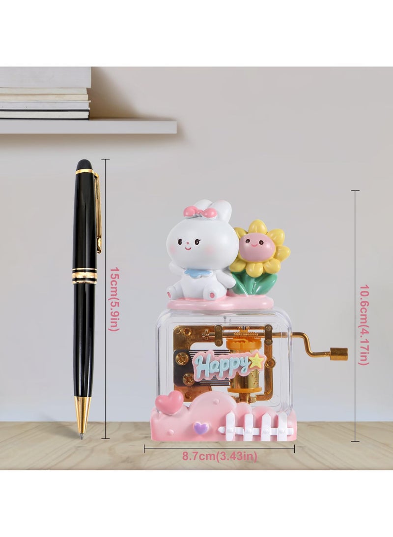 SYOSI Happy Rabbit Music Box, Cute Pet Resin Hand Crank Music Box, for Mom Dad Daughter Son Unique Best Gifts for Birthday Christmas Wedding Valentine's Day - Image 2