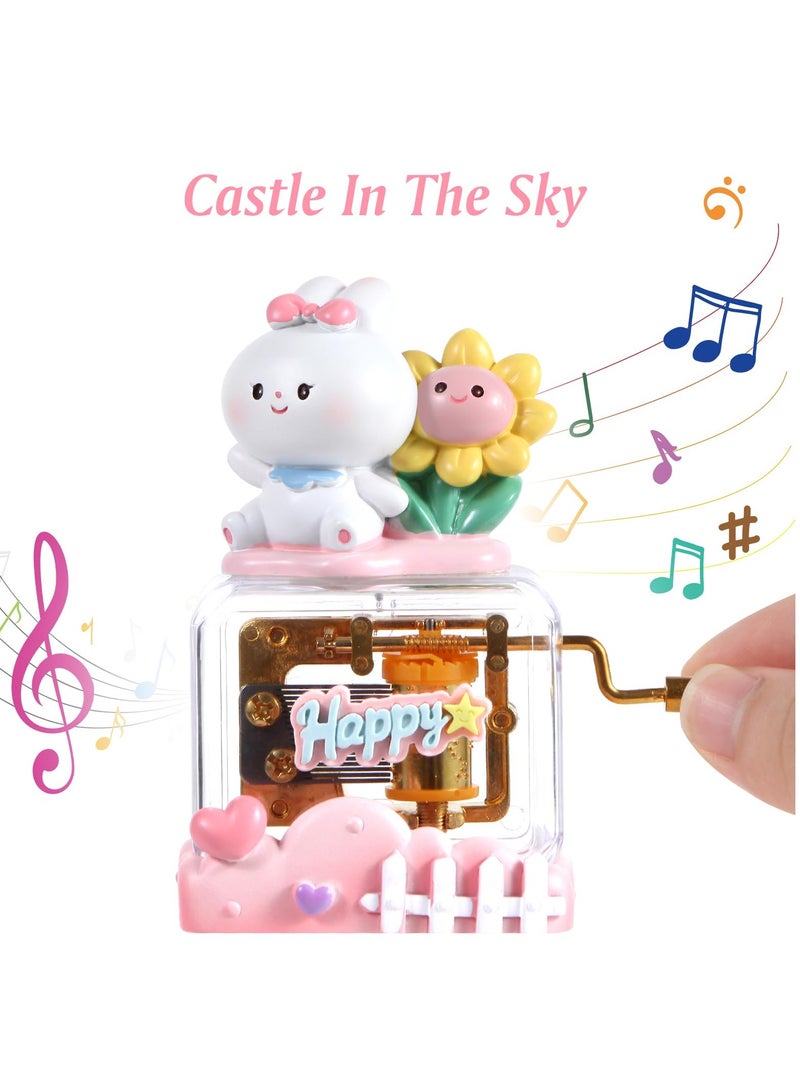 SYOSI Happy Rabbit Music Box, Cute Pet Resin Hand Crank Music Box, for Mom Dad Daughter Son Unique Best Gifts for Birthday Christmas Wedding Valentine's Day - Image 3