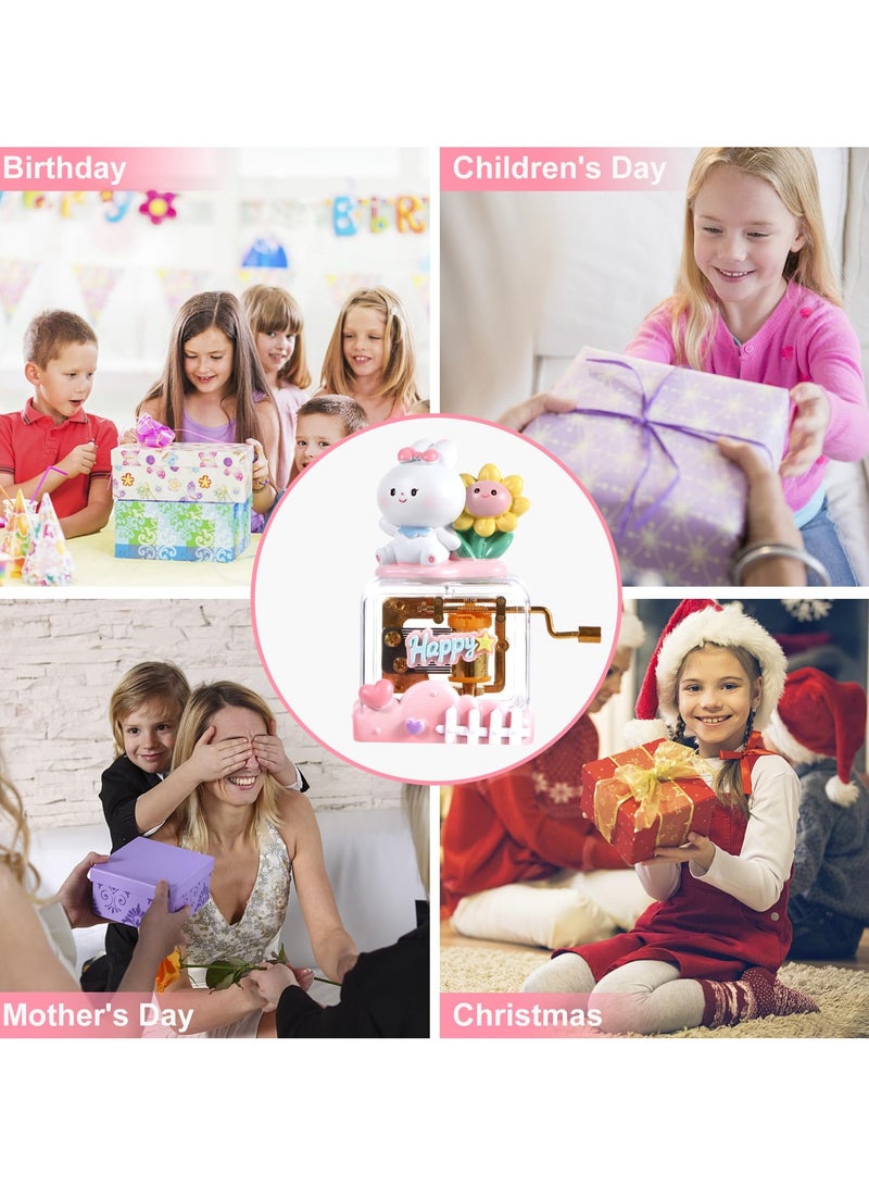 SYOSI Happy Rabbit Music Box, Cute Pet Resin Hand Crank Music Box, for Mom Dad Daughter Son Unique Best Gifts for Birthday Christmas Wedding Valentine's Day - Image 4