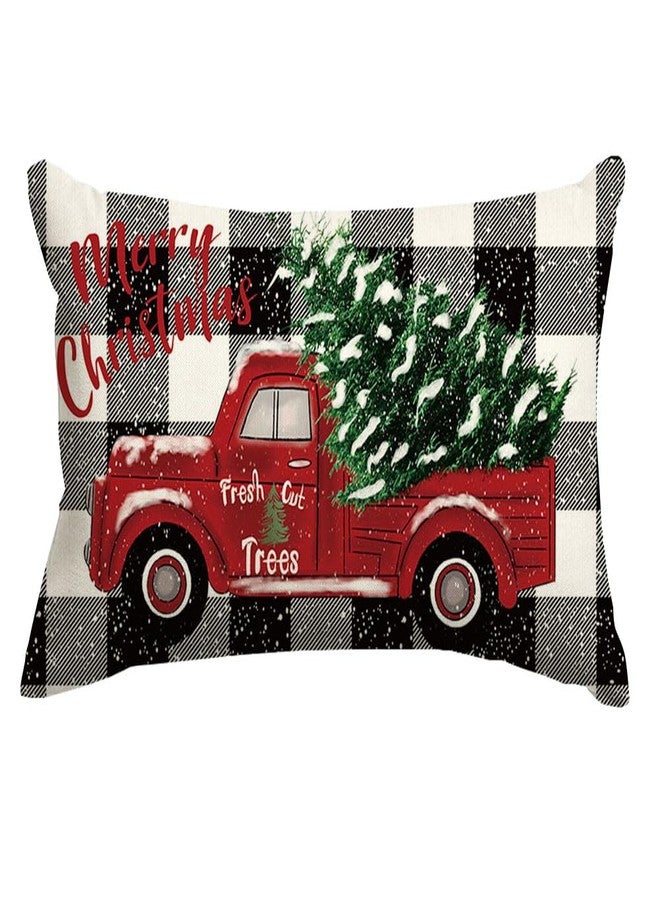 RABUSOFA Christmas Pillow Covers 12x20 Black and White Buffalo Plaid Red Truck Christmas Decorations Winter Decorative Throw Pillow Cases Farmhouse Holiday Xmas Lumbar Cushion Covers for Couch - Image 1