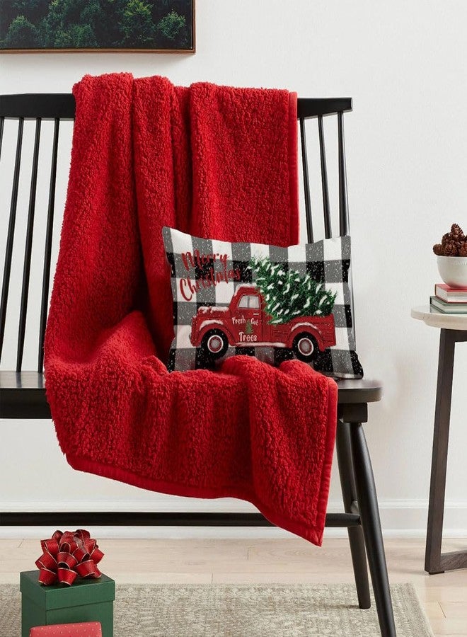 RABUSOFA Christmas Pillow Covers 12x20 Black and White Buffalo Plaid Red Truck Christmas Decorations Winter Decorative Throw Pillow Cases Farmhouse Holiday Xmas Lumbar Cushion Covers for Couch - Image 2