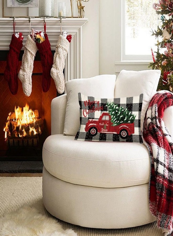 RABUSOFA Christmas Pillow Covers 12x20 Black and White Buffalo Plaid Red Truck Christmas Decorations Winter Decorative Throw Pillow Cases Farmhouse Holiday Xmas Lumbar Cushion Covers for Couch - Image 5