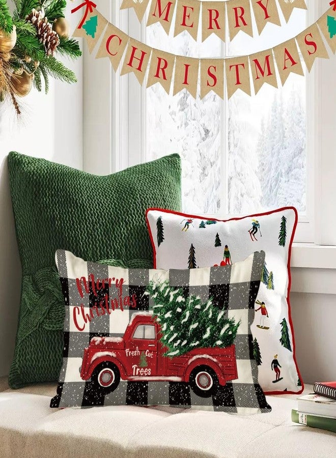 RABUSOFA Christmas Pillow Covers 12x20 Black and White Buffalo Plaid Red Truck Christmas Decorations Winter Decorative Throw Pillow Cases Farmhouse Holiday Xmas Lumbar Cushion Covers for Couch - Image 4