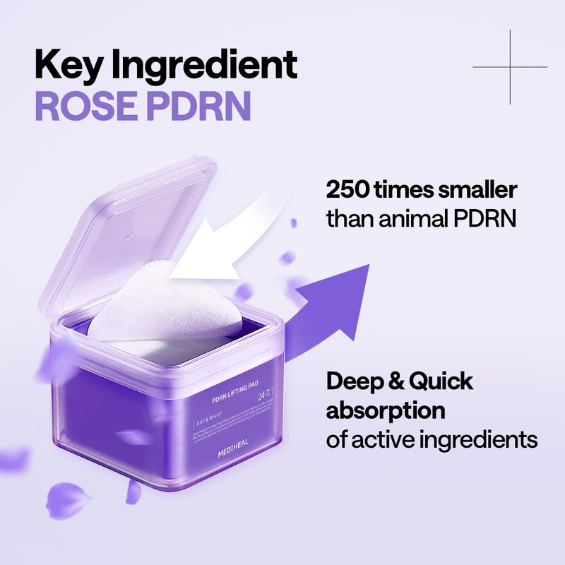 MEDIHEAL وسادات ميديهيال PDRN المرفوعة - مع السكوالين والجلوتاثيون للعناية الكاملة بالبشرة - لعلاج المسام والتجاعيد وشد البشرة وتقشير لطيف وترطيب، قماش نباتي مشدود وقابل للتمدد - Image 4