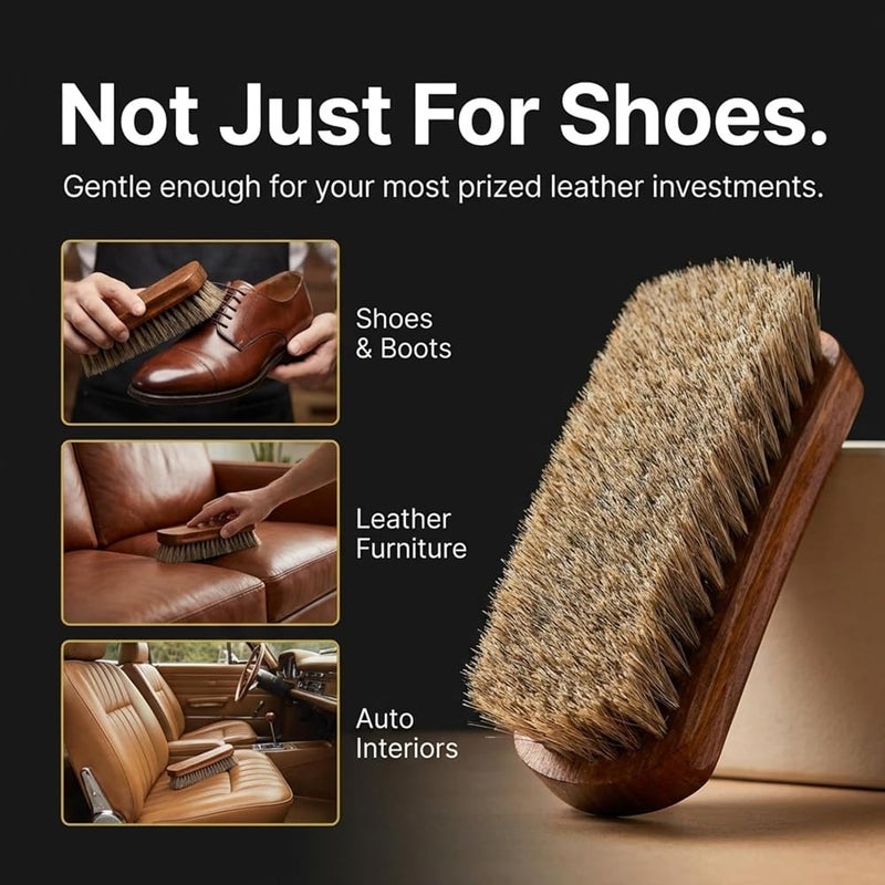 Kaps Premium Quality Shoe Brush Lux, Natural Horsehair, Shine Buff Polish (15 cm Length) - Image 3