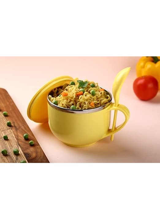 Prostuff.in Prostuff.in® Maggi Noodles & Soup Bowl with Spoon Airtight Leak-Proof Lid, Handle, Spoon Holder, for Pasta, Soup, Rice, Maggie Food Container for Use in Kitchen (Multicolour) 1 Pcs  - Image 2