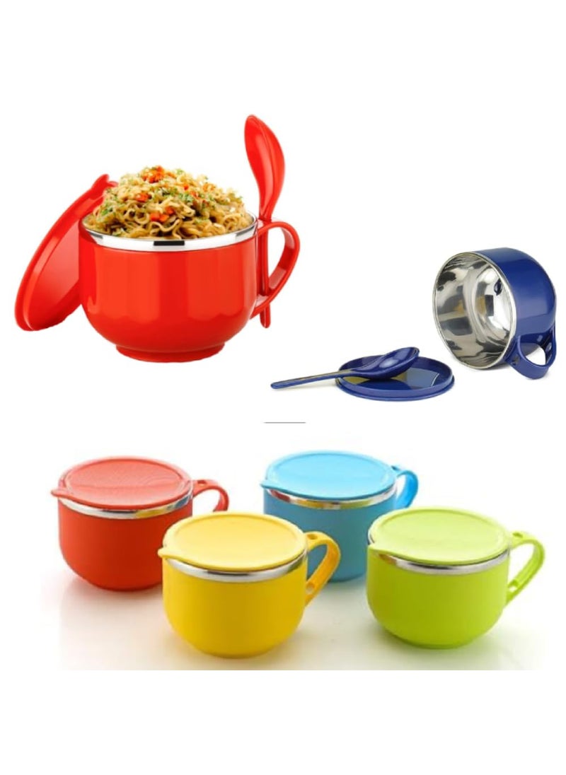 Prostuff.in Prostuff.in® Maggi Noodles & Soup Bowl with Spoon Airtight Leak-Proof Lid, Handle, Spoon Holder, for Pasta, Soup, Rice, Maggie Food Container for Use in Kitchen (Multicolour) 1 Pcs  - Image 1