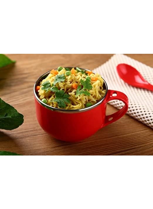 Prostuff.in Prostuff.in® Maggi Noodles & Soup Bowl with Spoon Airtight Leak-Proof Lid, Handle, Spoon Holder, for Pasta, Soup, Rice, Maggie Food Container for Use in Kitchen (Multicolour) 1 Pcs  - Image 3