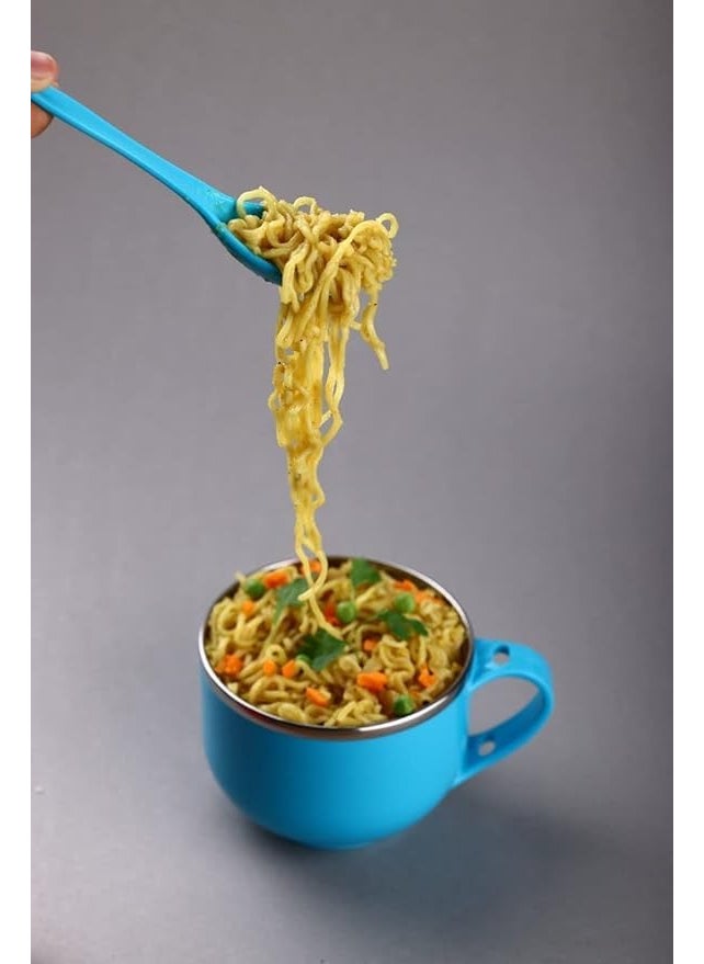 Prostuff.in Prostuff.in® Maggi Noodles & Soup Bowl with Spoon Airtight Leak-Proof Lid, Handle, Spoon Holder, for Pasta, Soup, Rice, Maggie Food Container for Use in Kitchen (Multicolour) 1 Pcs  - Image 4