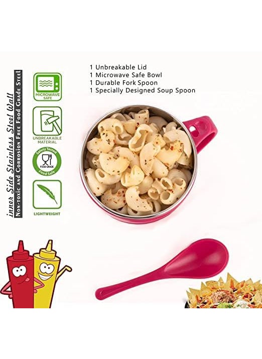Prostuff.in Prostuff.in® Maggi Noodles & Soup Bowl with Spoon Airtight Leak-Proof Lid, Handle, Spoon Holder, for Pasta, Soup, Rice, Maggie Food Container for Use in Kitchen (Multicolour) 1 Pcs  - Image 5
