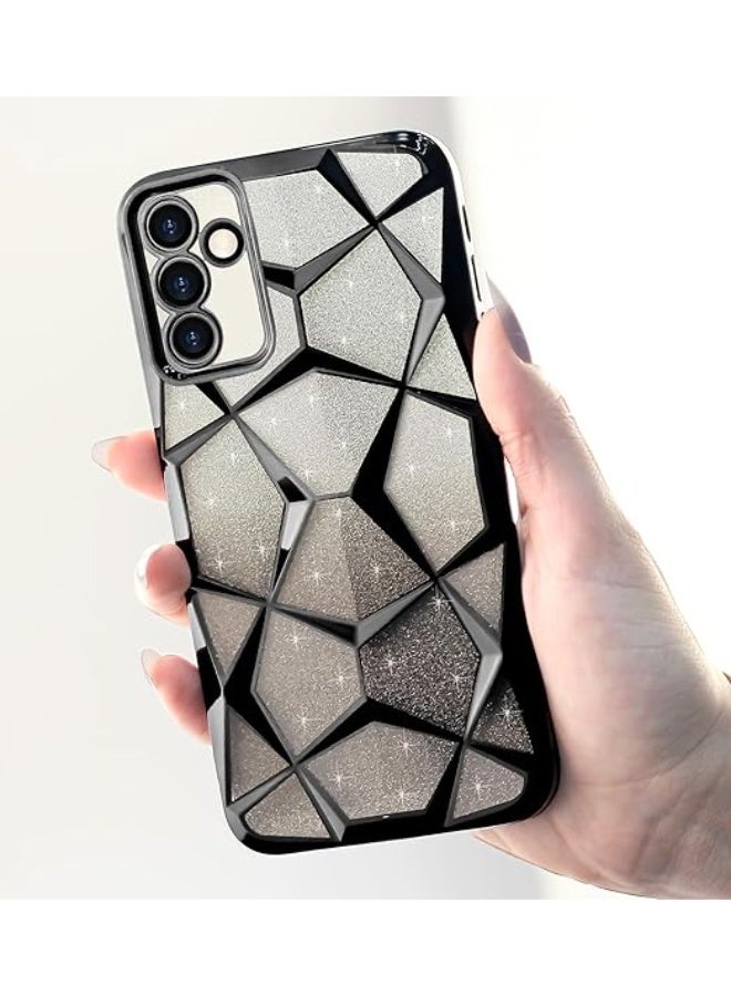 Compatible with Samsung Galaxy A56 4G/5G Case Plating Bling Gradient Glitter Clear Cover Soft TPU Silicone Cute Camera Protection Shockproof Back for Women Girls Case - black