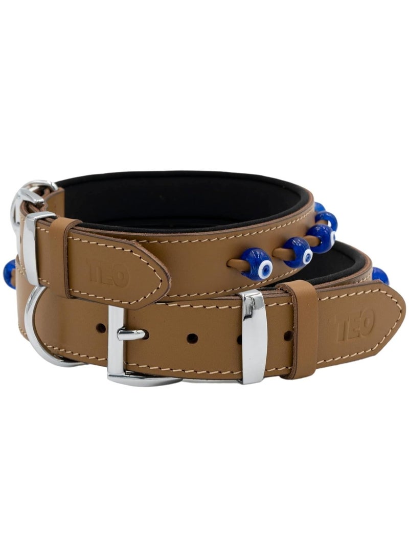 Teo Premium Pet Supplies L+ Leather Dog Neck Collar Adjustable Durable Pet Collars for Dogs With Breathable Heavy Duty Rust-Proof Dog Accessories Metal Buckle Camel - Image 1