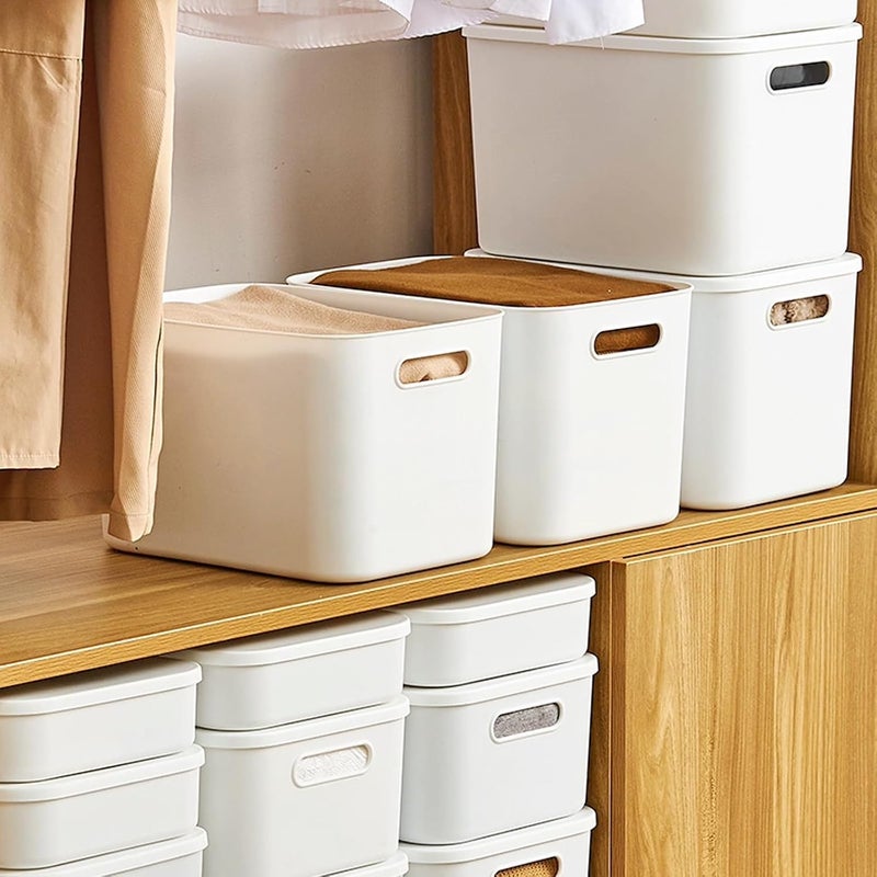 loobuu 6 Pcs Plastic Storage Bins with Handle, White Baskets with Lids for Organizing, Storage Organizer Bins for Pantry, Kitchen, Bathroom, Bedroom (White with Lids) - Image 5