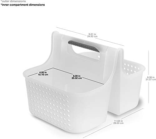 Madesmart 2-Compartment Soft Grip Shower Tote for Bathroom Organization, Plastic Storage Shower Caddy Bucket, Small, Frost - Image 3