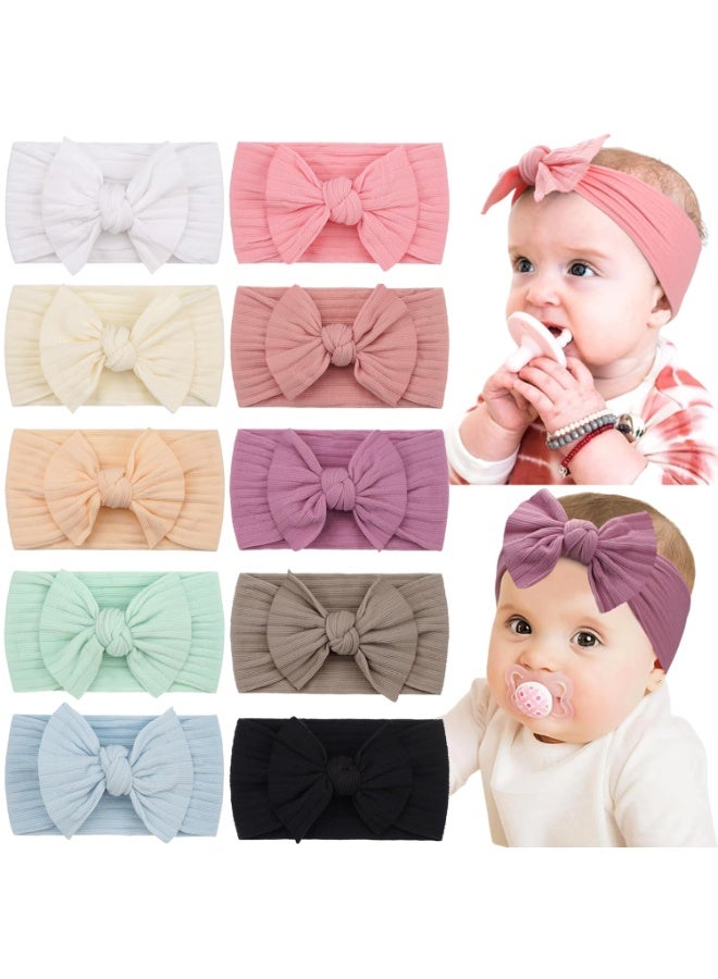 CELLOT  10 Colors Super Stretchy Soft Knot Baby Girl Headbands with Hair Bows Nylon Head Wrap For Newborn Baby Girls Infants Toddlers Kids E-10pcs - Image 2