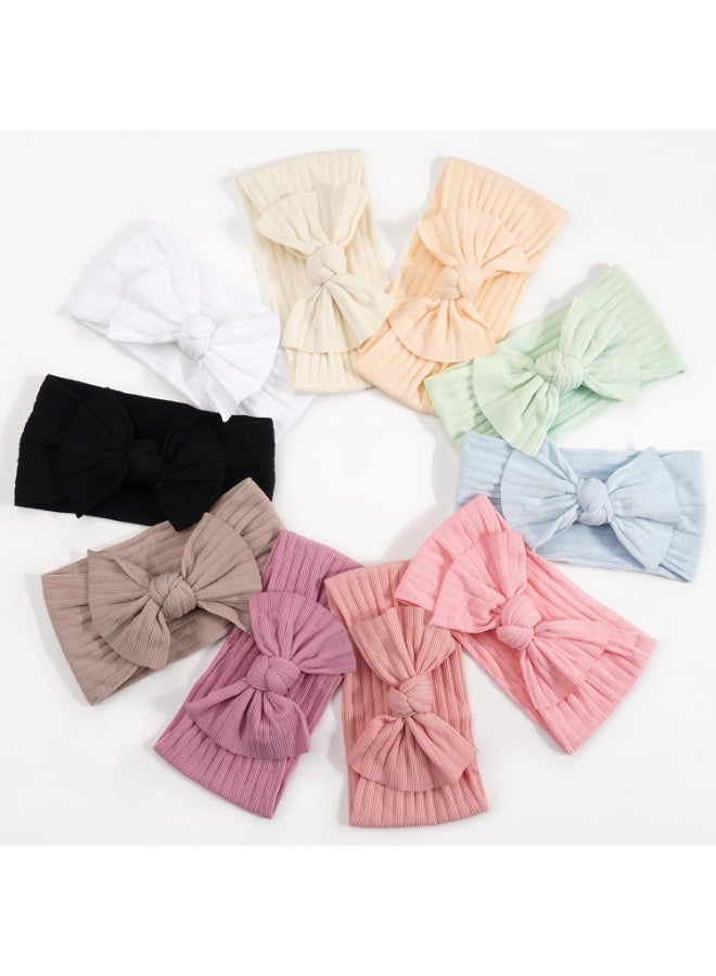 CELLOT  10 Colors Super Stretchy Soft Knot Baby Girl Headbands with Hair Bows Nylon Head Wrap For Newborn Baby Girls Infants Toddlers Kids E-10pcs - Image 3