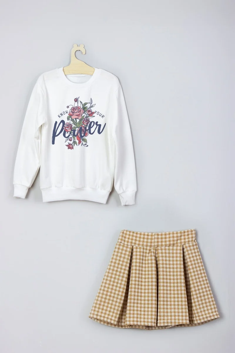 ادا بيبيك تشوكوك Ada Baby Kids New Season Style Floral Printed Skirt Sweat Suit