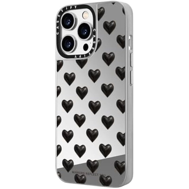 Casetify Mirror Case for iPhone 14 Pro Compatible with Magsafe - Black Hearts - Silver on Silver - Image 5