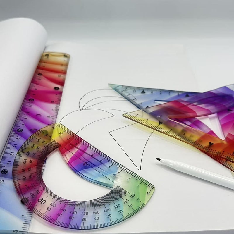 Set Of 4 Multicolor Bendable Flexible Rulers 11.81 Inch Straight Triangular Protractor Set - Image 1