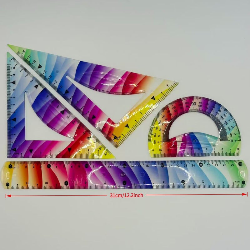 Set Of 4 Multicolor Bendable Flexible Rulers 11.81 Inch Straight Triangular Protractor Set - Image 5
