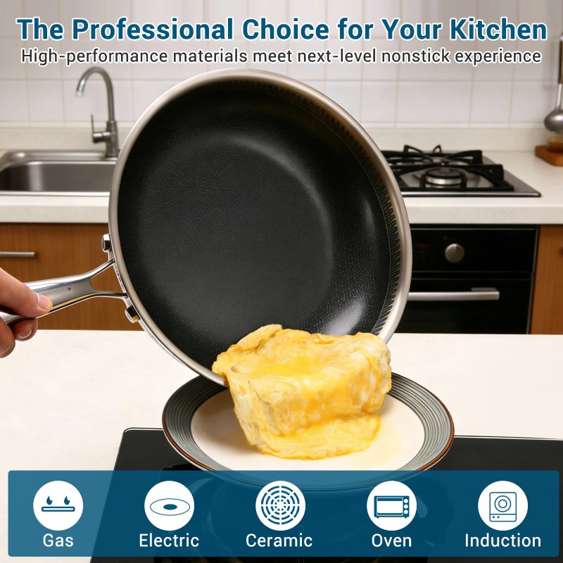 Legacy Culinaryware 8 Inch Tri-Ply Stainless Steel Hybrid Frying Pan, Ceramic Nonstick Skillet, Induction & Oven Safe 600Â°F, PFAS/PFOA Free Professional Clad Cookware - Image 4