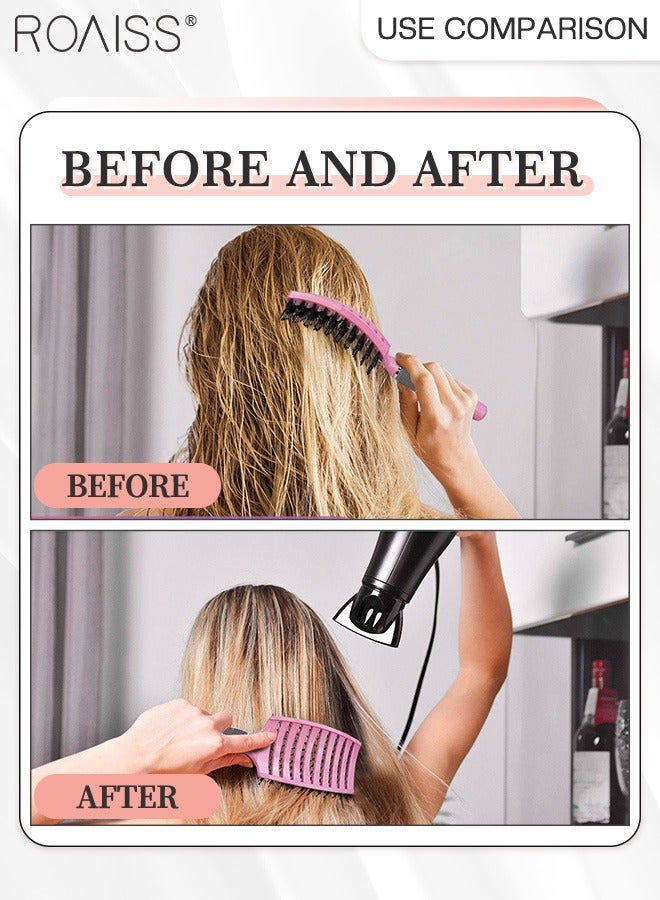 roaiss Boar Bristle Hair Brush 2 Pack Set Dry/Wet Hair Brush Detangler for Fine, Thick, Curly Hair Curved and Vented Hair Brush for Women, Men with Comb Cleaning Claw (Pink and Gold) - Image 4