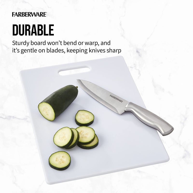 Farberware Large Cutting Board, Dishwasher- Safe Plastic Chopping Board for Kitchen with Easy Grip Handle, 11-inch by 14-inch, White - Image 3