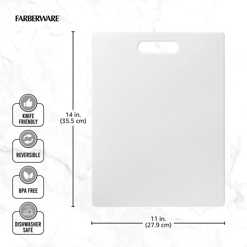 Farberware Large Cutting Board, Dishwasher- Safe Plastic Chopping Board for Kitchen with Easy Grip Handle, 11-inch by 14-inch, White - Image 5