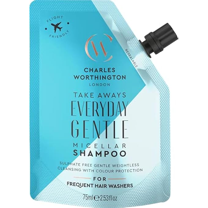 CHARLES WORTHINGTON TRAVEL-SIZE EVERYDAY GENTLE MICELLAR SHAMPOO TAKEAWAY, NOURISHING SHAMPOO TO CLEANSE, LIGHTWEIGHT HAIR SHAMPOO FOR WOMEN AND MEN, SALON SHAMPOO FOR EVERYDAY USE, 75 ML - Image 1