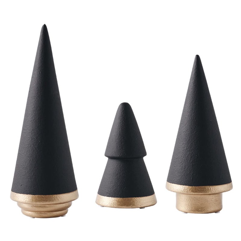 KiaoTime Halloween Simple Elegant Ceramic Christmas Tree Tabletop Counter Centerpiece Mantel Shelf Home Decor Accents Xmas Christmas Tree Decoration Ornament Black ColorComplete Set of 3 Black