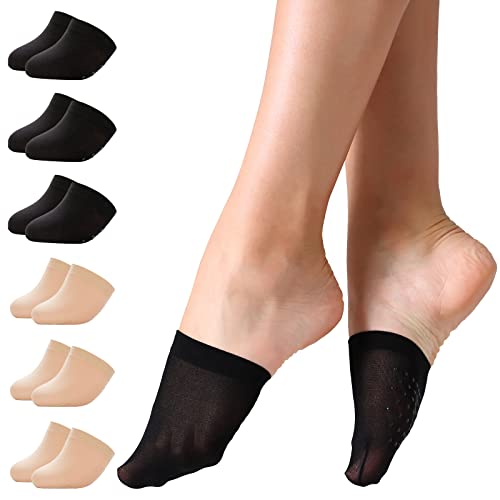 MANZI 6 Pairs Toe Topper Women Socks Half Noshow Seamless Socks(3 Black+3 Nude, One Size) - Image 1