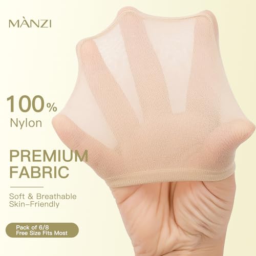 MANZI 6 Pairs Toe Topper Women Socks Half Noshow Seamless Socks(3 Black+3 Nude, One Size) - Image 2