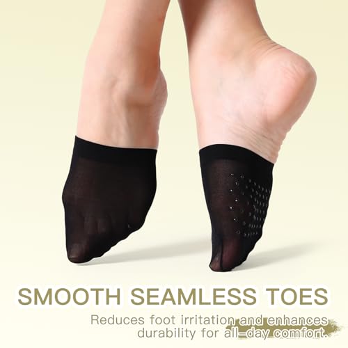 MANZI 6 Pairs Toe Topper Women Socks Half Noshow Seamless Socks(3 Black+3 Nude, One Size) - Image 3