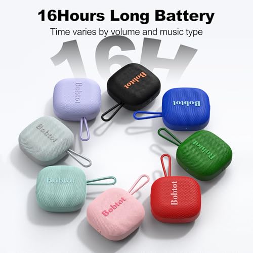 Bobtot Portable Bluetooth Speakers, Wireless IPX7 Waterproof Mini Speaker with 16H Playtime, Loud Stereo Sound, TWS, Built-in Microphone, Small Size with Lanyard, Black - Image 4
