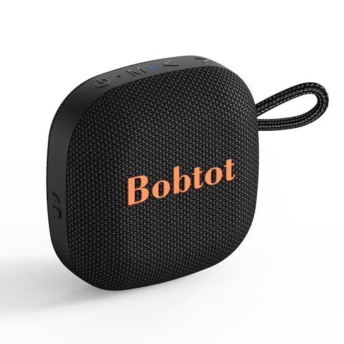 Bobtot Portable Bluetooth Speakers, Wireless IPX7 Waterproof Mini Speaker with 16H Playtime, Loud Stereo Sound, TWS, Built-in Microphone, Small Size with Lanyard, Black - Image 1