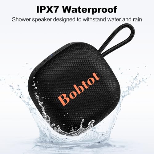 Bobtot Portable Bluetooth Speakers, Wireless IPX7 Waterproof Mini Speaker with 16H Playtime, Loud Stereo Sound, TWS, Built-in Microphone, Small Size with Lanyard, Black - Image 3